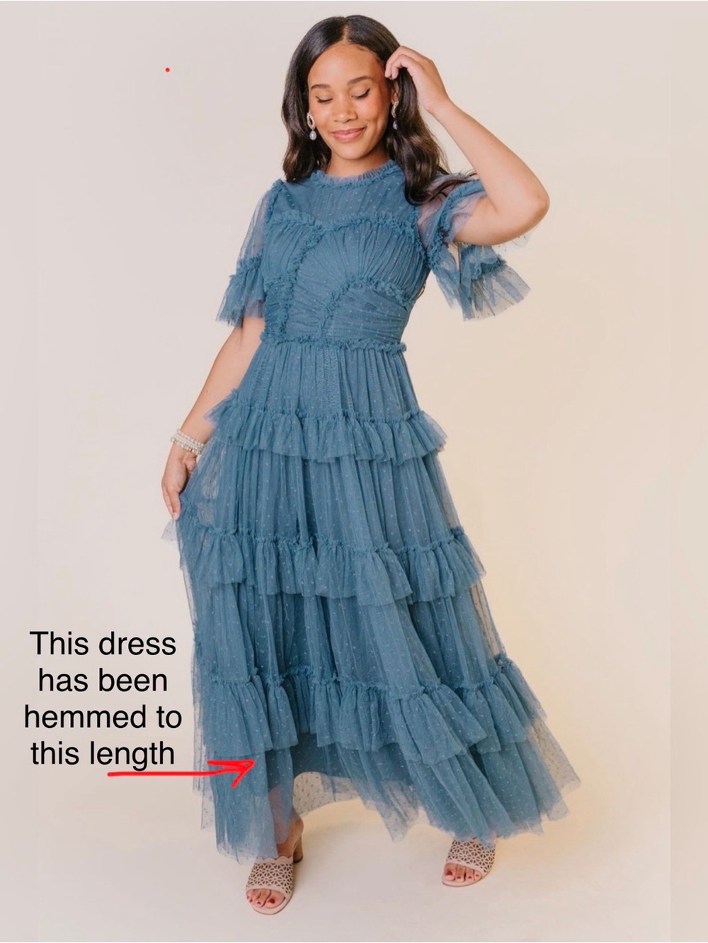 Ivy City Co Slate Blue Whimsical Ruffled Tulle Midi Formal Dress - Picture 4 of 14